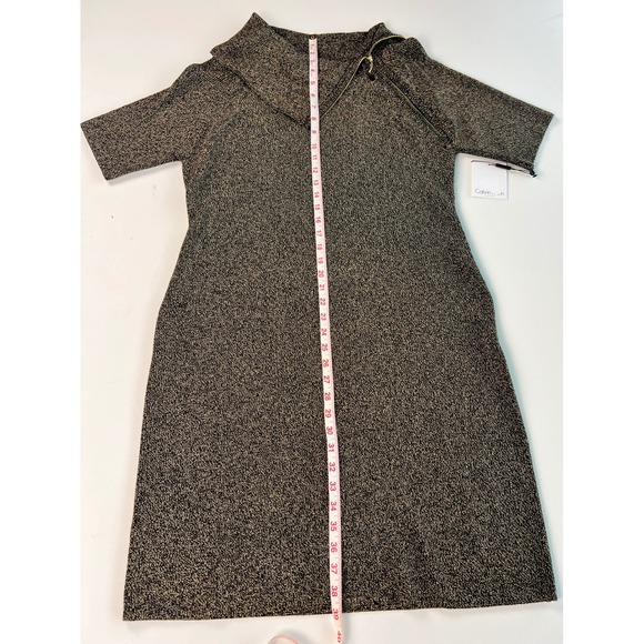Calvin Klein Sweater Dress Sheath Metallic Gold & Black Zipper Detail XL - Picture 14 of 16